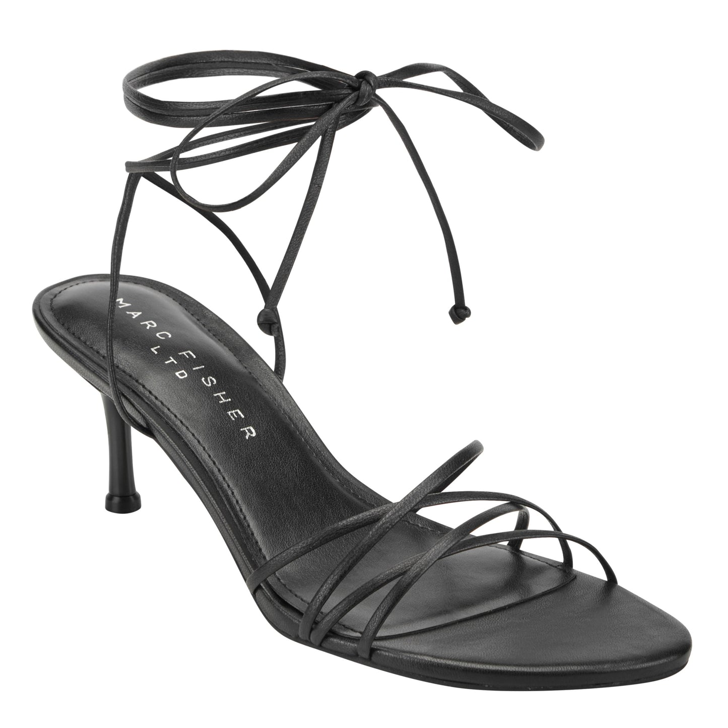 Marc Fisher Gineva Leather Ankle Wrap Sandal - Black Leather