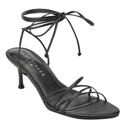 Marc Fisher Gineva Leather Ankle Wrap Sandal - Black Leather