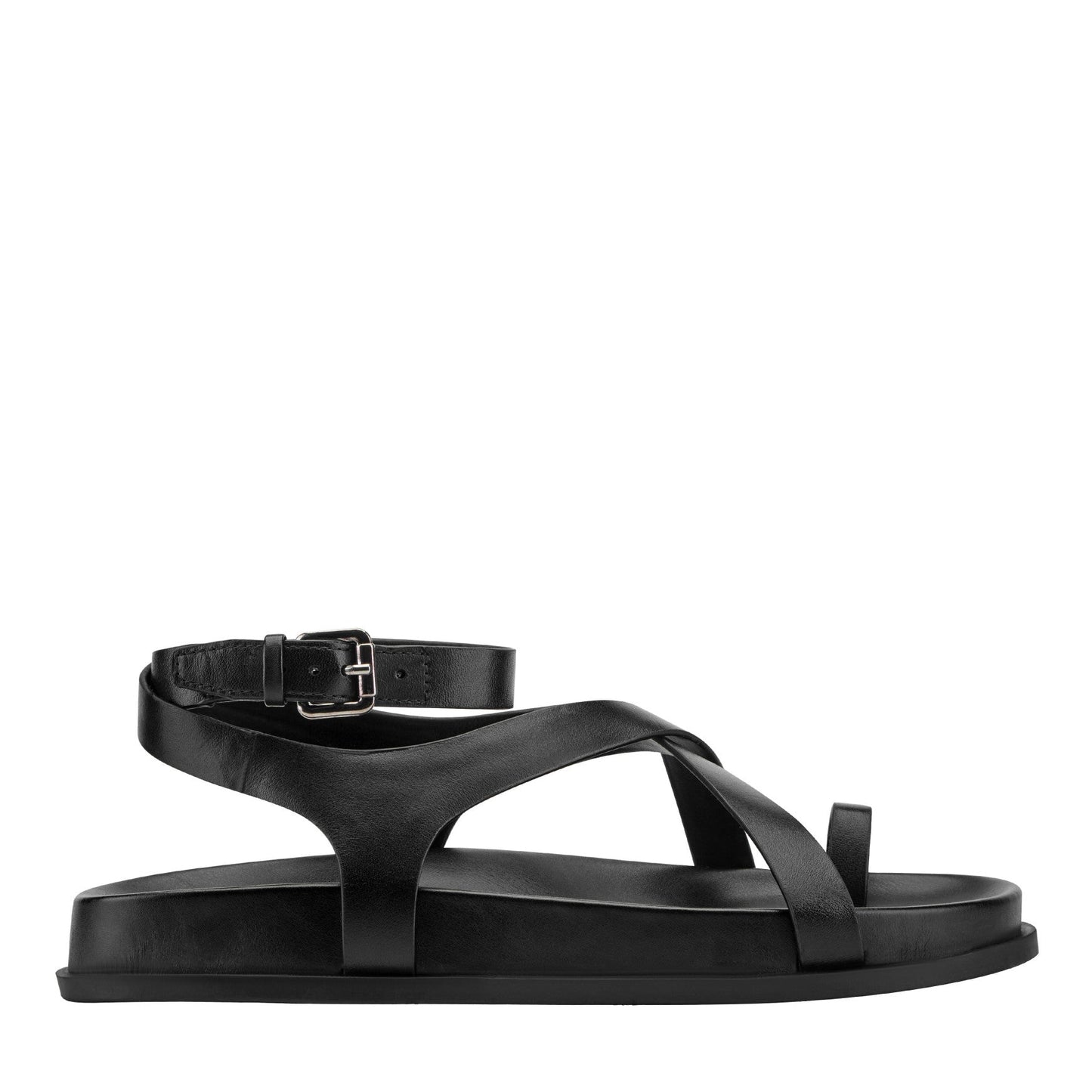 Marc Fisher Bevy Footbed Leather Sandal - Black