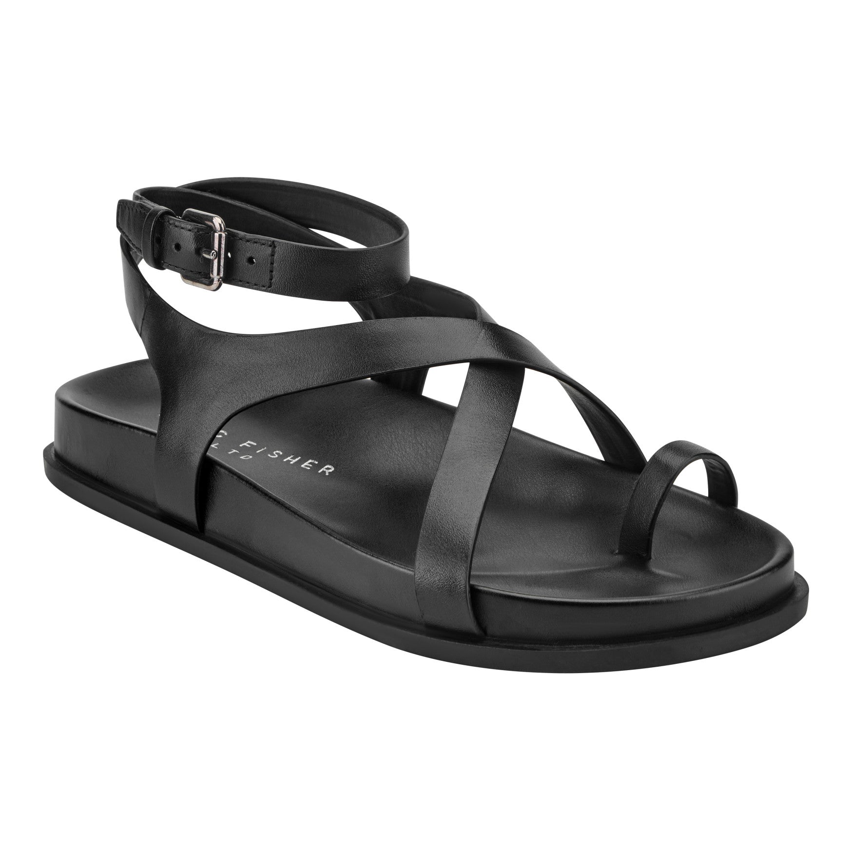 Marc Fisher Bevy Footbed Leather Sandal - Black