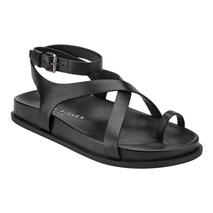 Marc Fisher Bevy Footbed Leather Sandal - Black