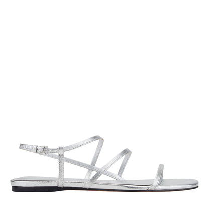 Marc Fisher Elysha Leather Flat Sandal - Silver Leather