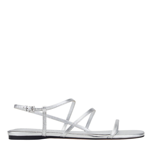 Marc Fisher Elysha Leather Flat Sandal - Silver Leather