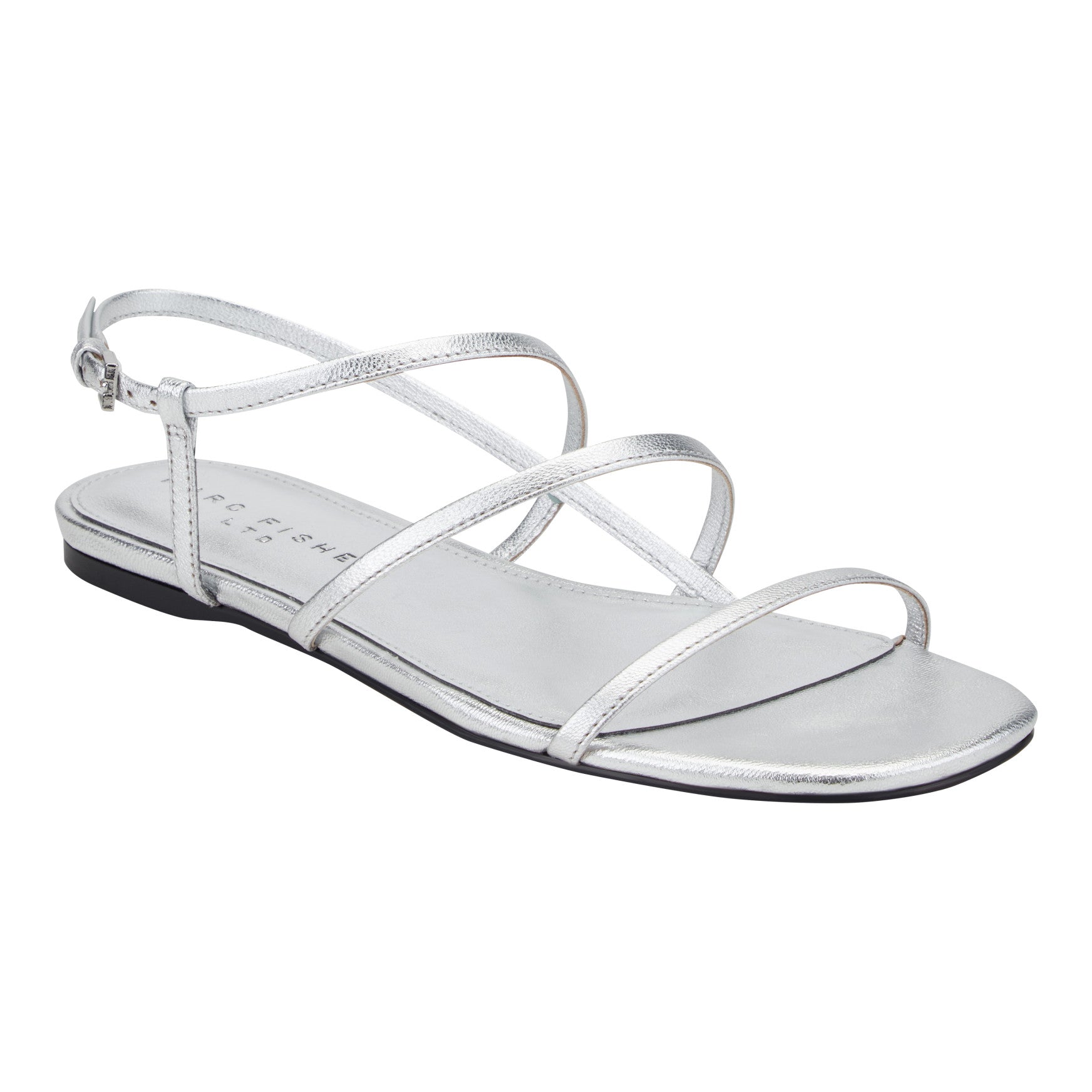 Marc Fisher Elysha Leather Flat Sandal - Silver Leather
