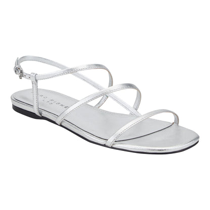 Marc Fisher Elysha Leather Flat Sandal - Silver Leather