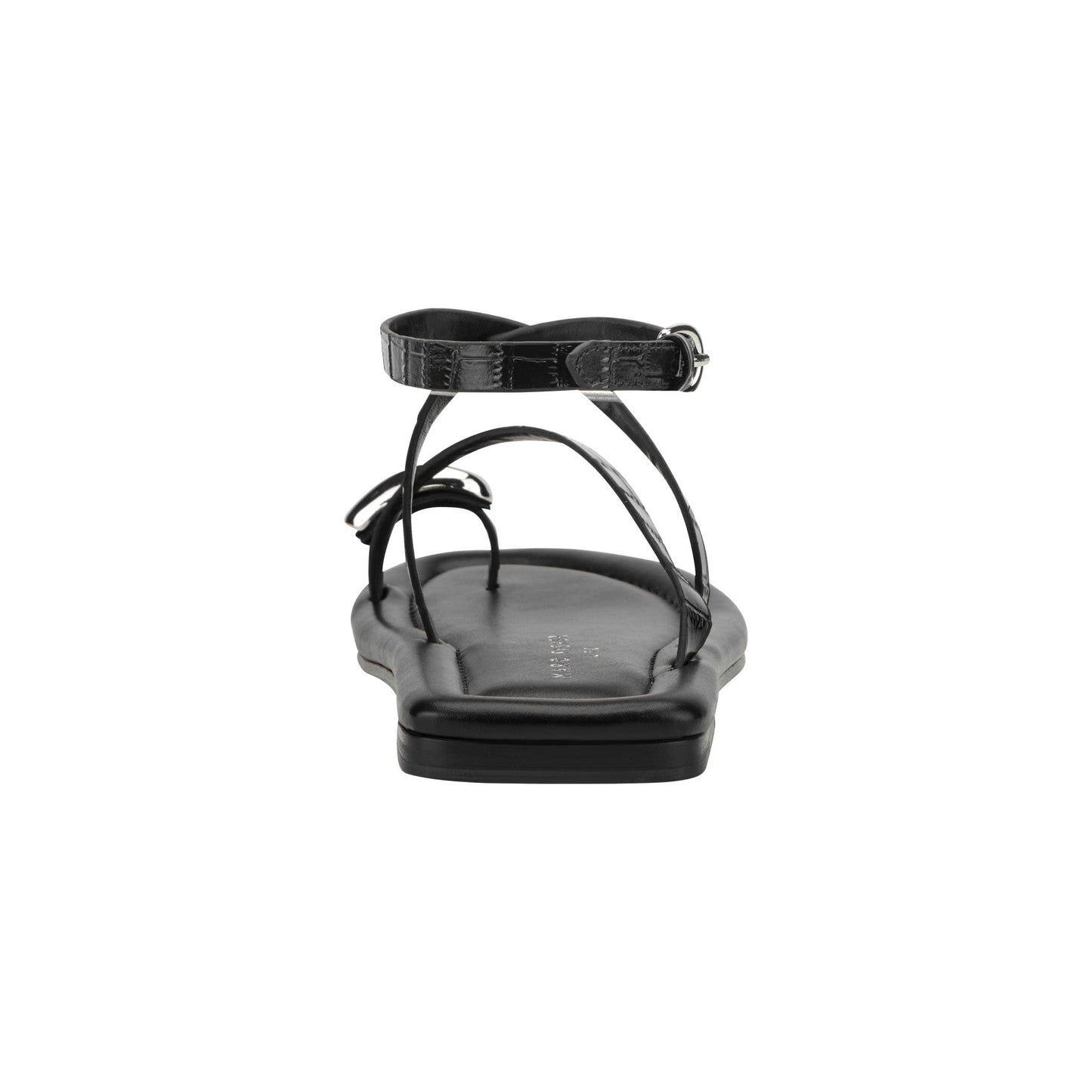 Marc Fisher Gynnie Flat Leather Sandal - Black Leather Embossed Croco