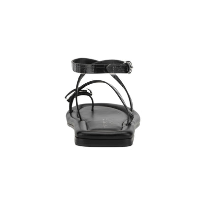 Marc Fisher Gynnie Flat Leather Sandal - Black Leather Embossed Croco