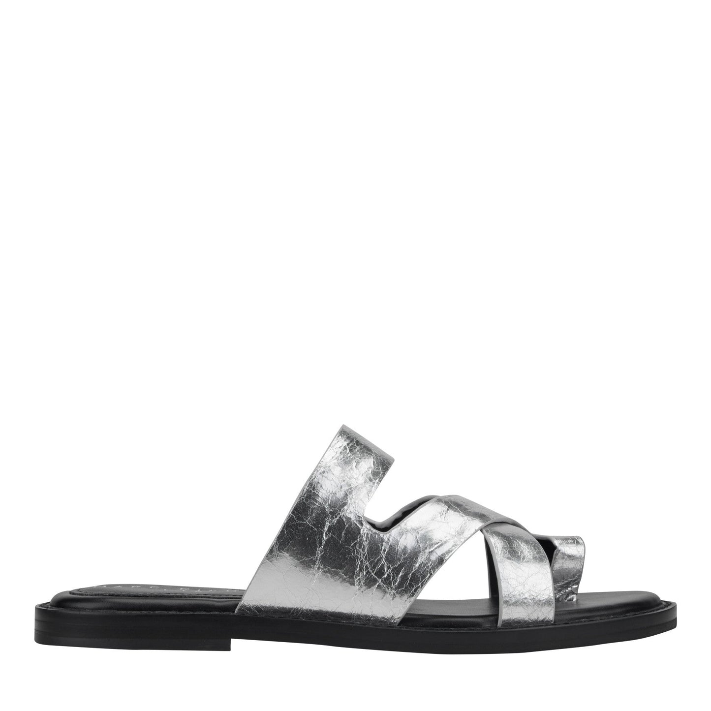 Marc Fisher Genella Flat Leather Sandal - Silver Leather