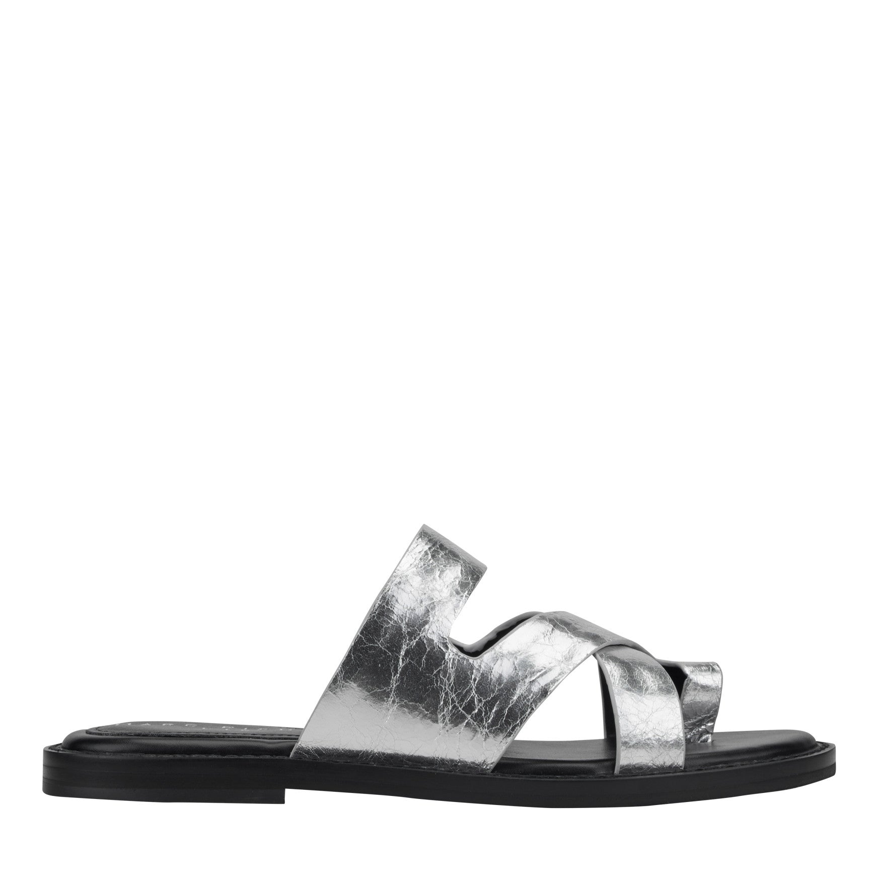 Marc Fisher Genella Flat Leather Sandal - Silver Leather