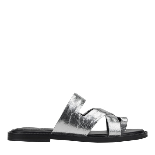 Marc Fisher Genella Flat Leather Sandal - Silver Leather