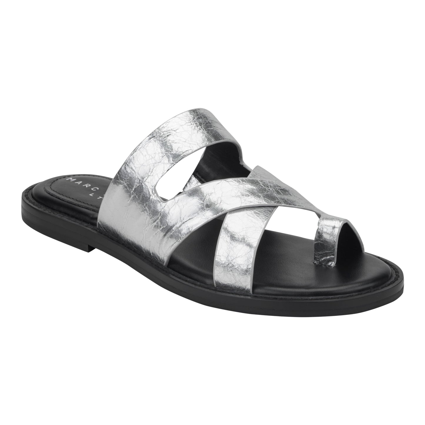 Marc Fisher Genella Flat Leather Sandal - Silver Leather