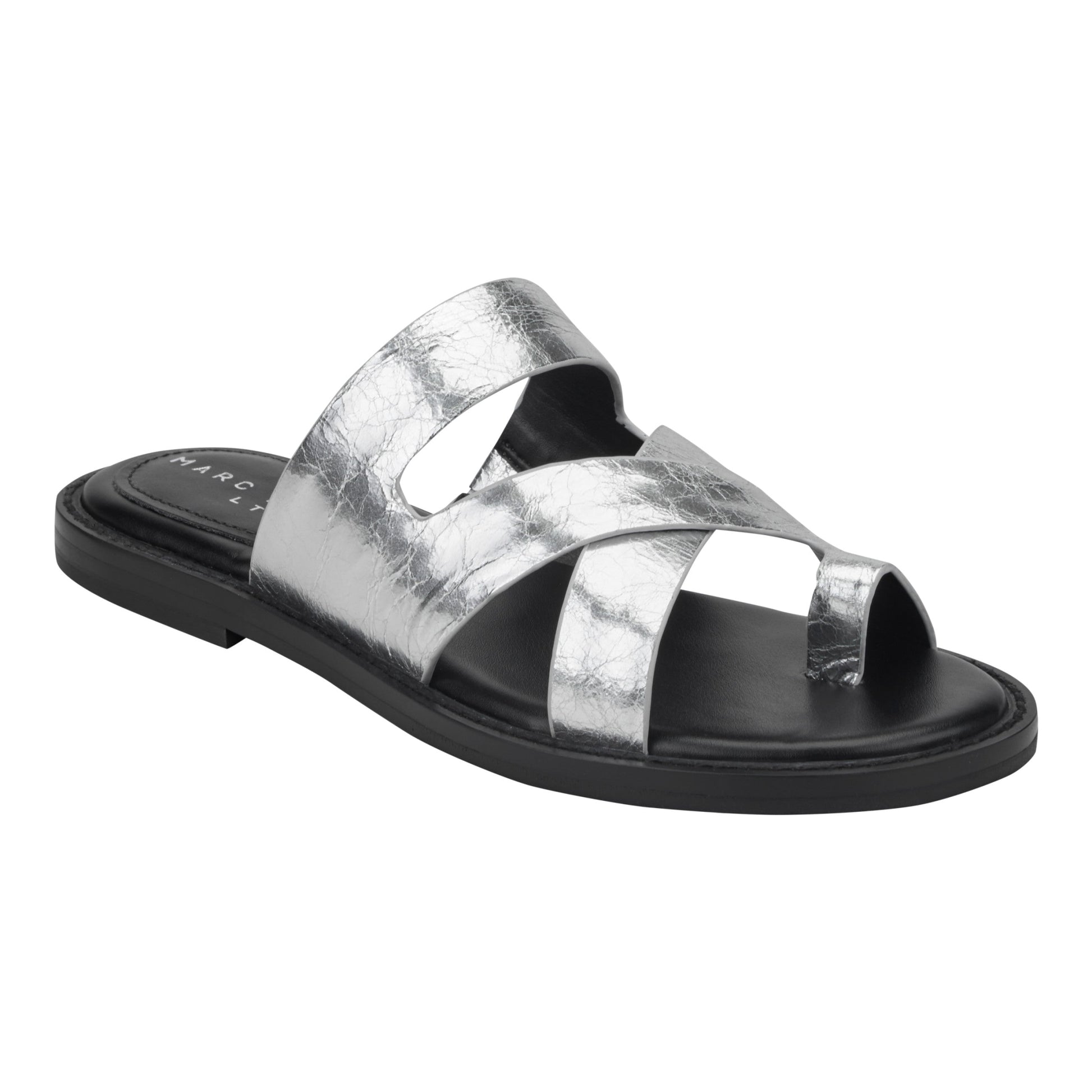 Marc Fisher Genella Flat Leather Sandal - Silver Leather