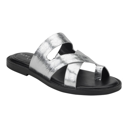 Marc Fisher Genella Flat Leather Sandal - Silver Leather