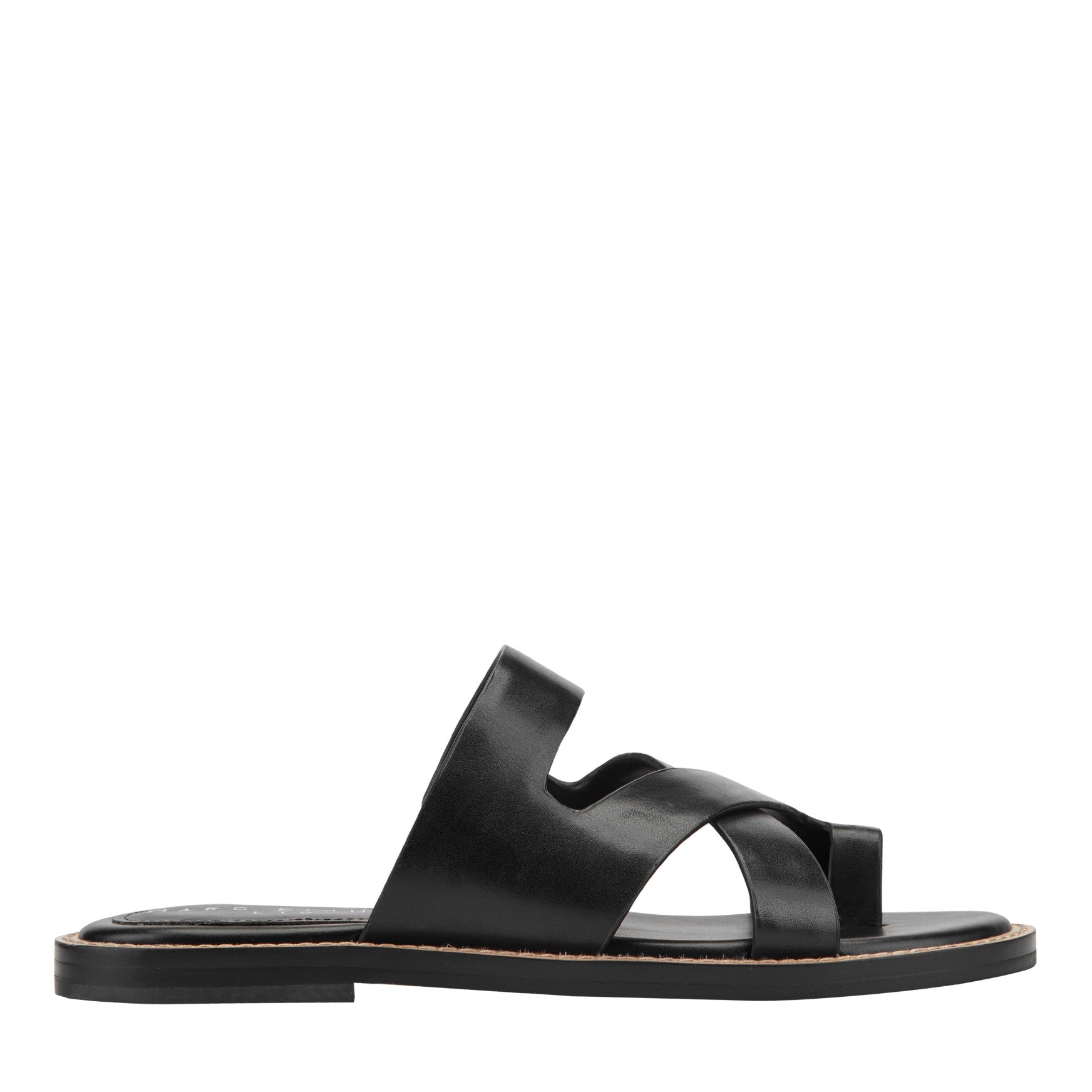 Marc Fisher Genella Flat Leather Sandal - Black Leather
