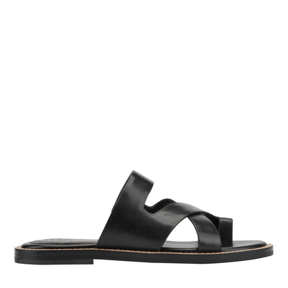 Marc Fisher Genella Flat Leather Sandal - Black Leather