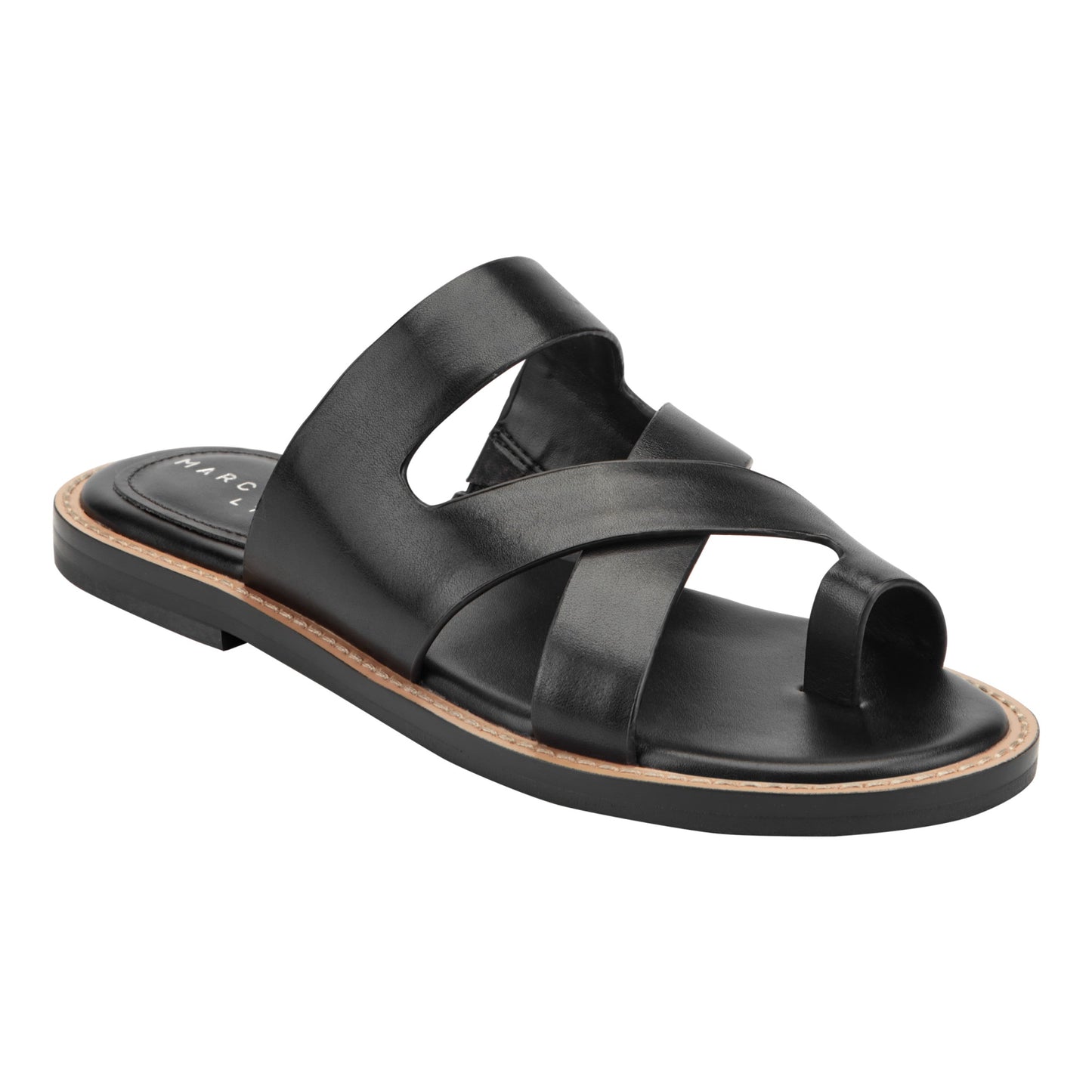 Marc Fisher Genella Flat Leather Sandal - Black Leather