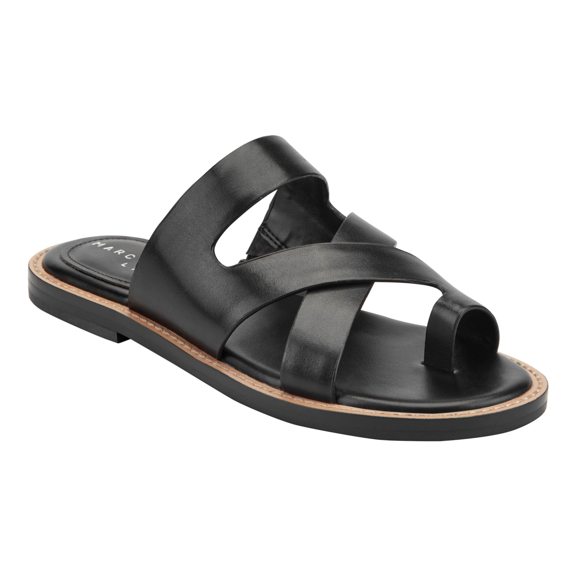 Marc Fisher Genella Flat Leather Sandal - Black Leather