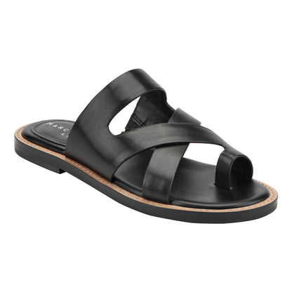 Marc Fisher Genella Flat Leather Sandal - Black Leather