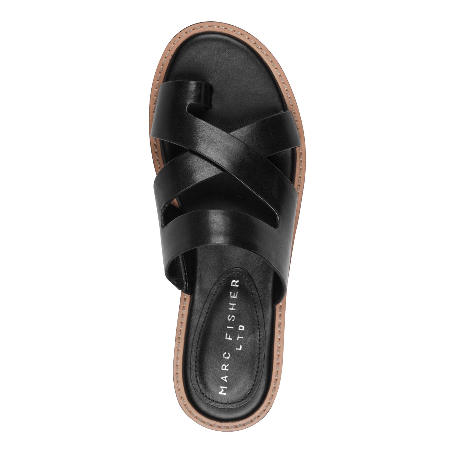 Marc Fisher Genella Flat Leather Sandal - Black Leather