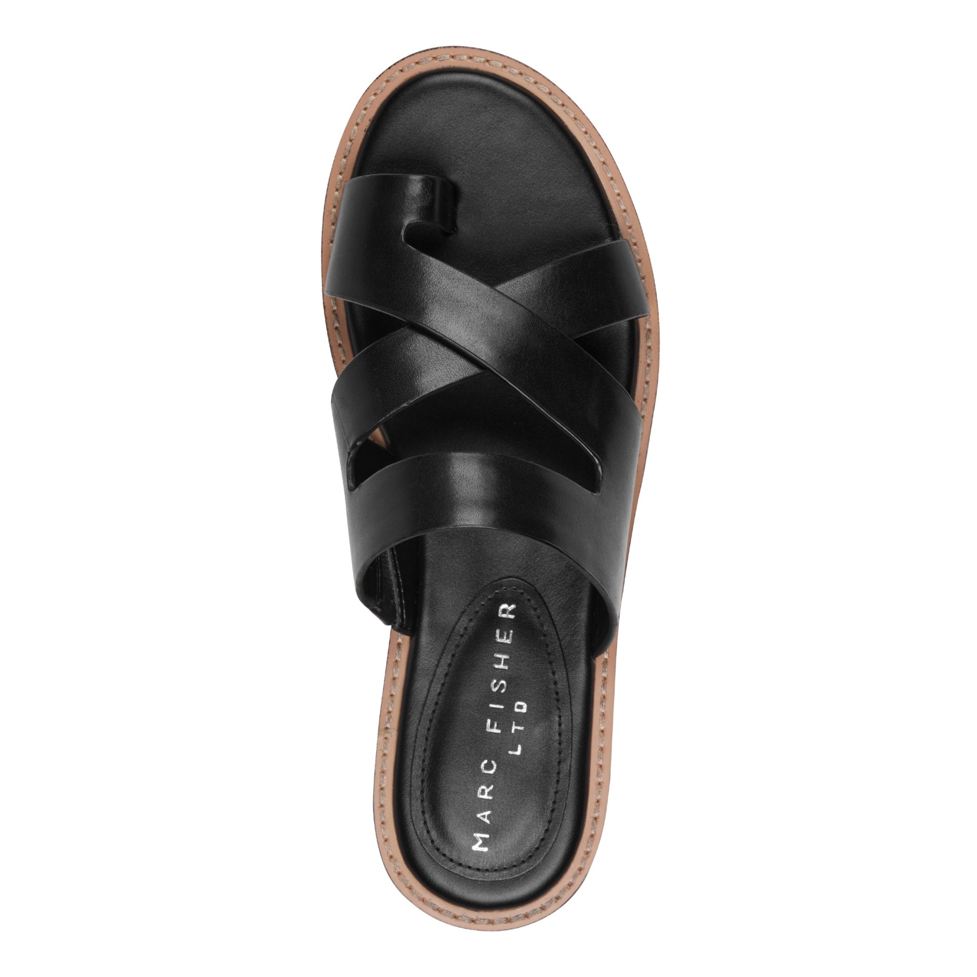 Marc Fisher Genella Flat Leather Sandal - Black Leather