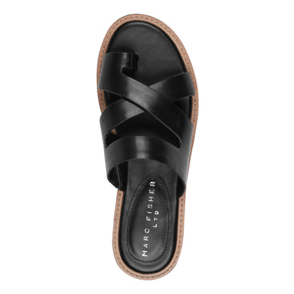 Marc Fisher Genella Flat Leather Sandal - Black Leather