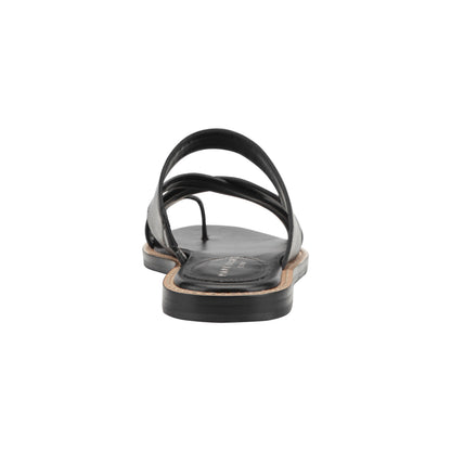 Marc Fisher Genella Flat Leather Sandal - Black Leather