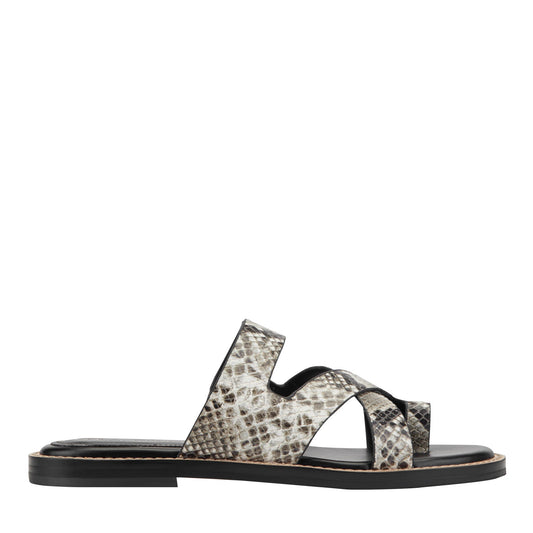 Marc Fisher Genella Flat Leather Sandal - Snake Printed Leather