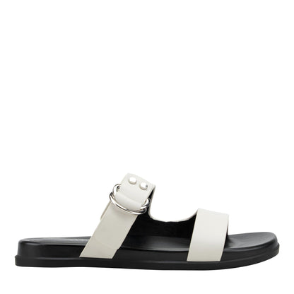Marc Fisher Gia Flat Leather Sandal - Cream Leather