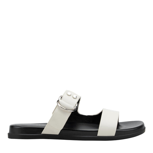 Marc Fisher Gia Flat Leather Sandal - Cream Leather