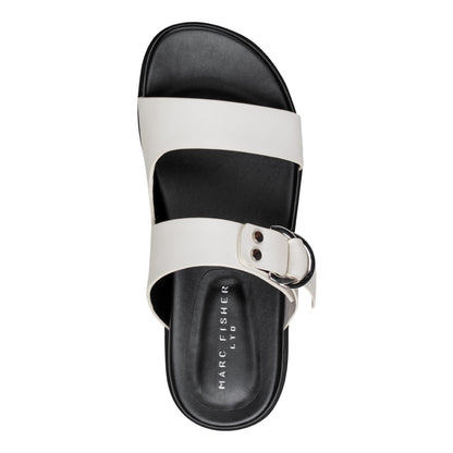 Marc Fisher Gia Flat Leather Sandal - Cream Leather