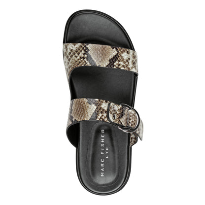 Marc Fisher Gia Flat Leather Sandal - Snake Printed Leather