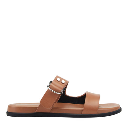 Marc Fisher Gia Flat Leather Sandal - Natural Leather