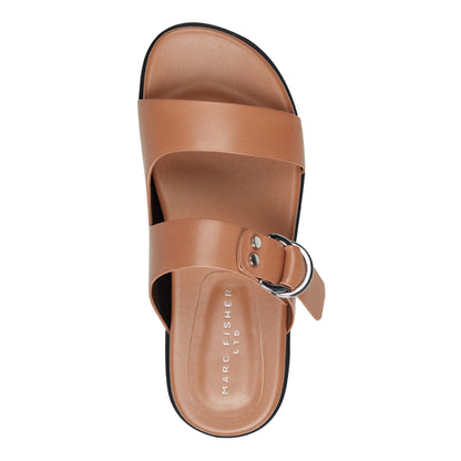 Marc Fisher Gia Flat Leather Sandal - Natural Leather