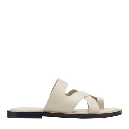 Marc Fisher Genella Flat Leather Sandal - Cream Leather