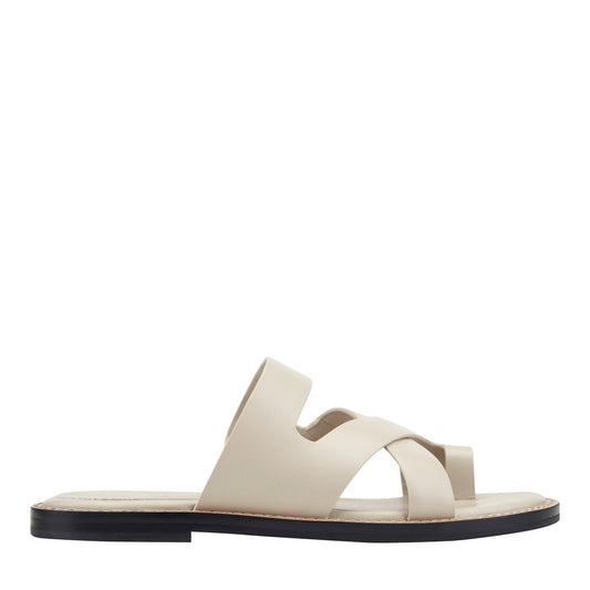Marc Fisher Genella Flat Leather Sandal - Cream Leather