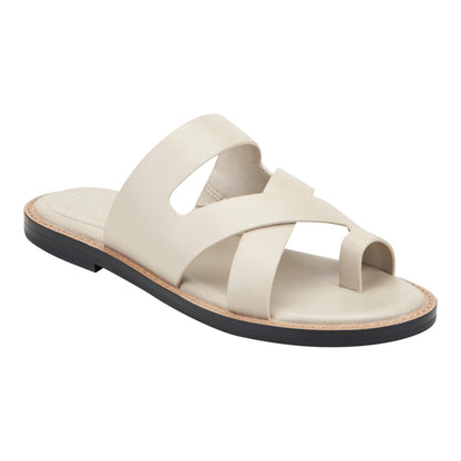 Marc Fisher Genella Flat Leather Sandal - Cream Leather