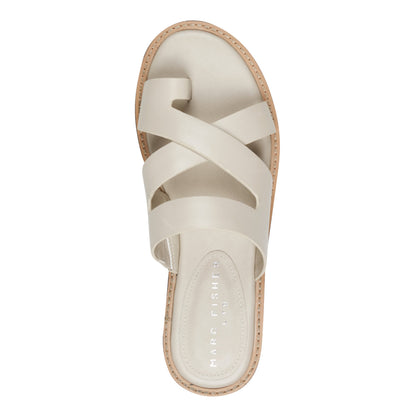 Marc Fisher Genella Flat Leather Sandal - Cream Leather