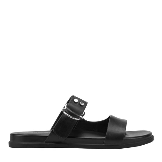 Marc Fisher Gia Flat Leather Sandal - Black Leather