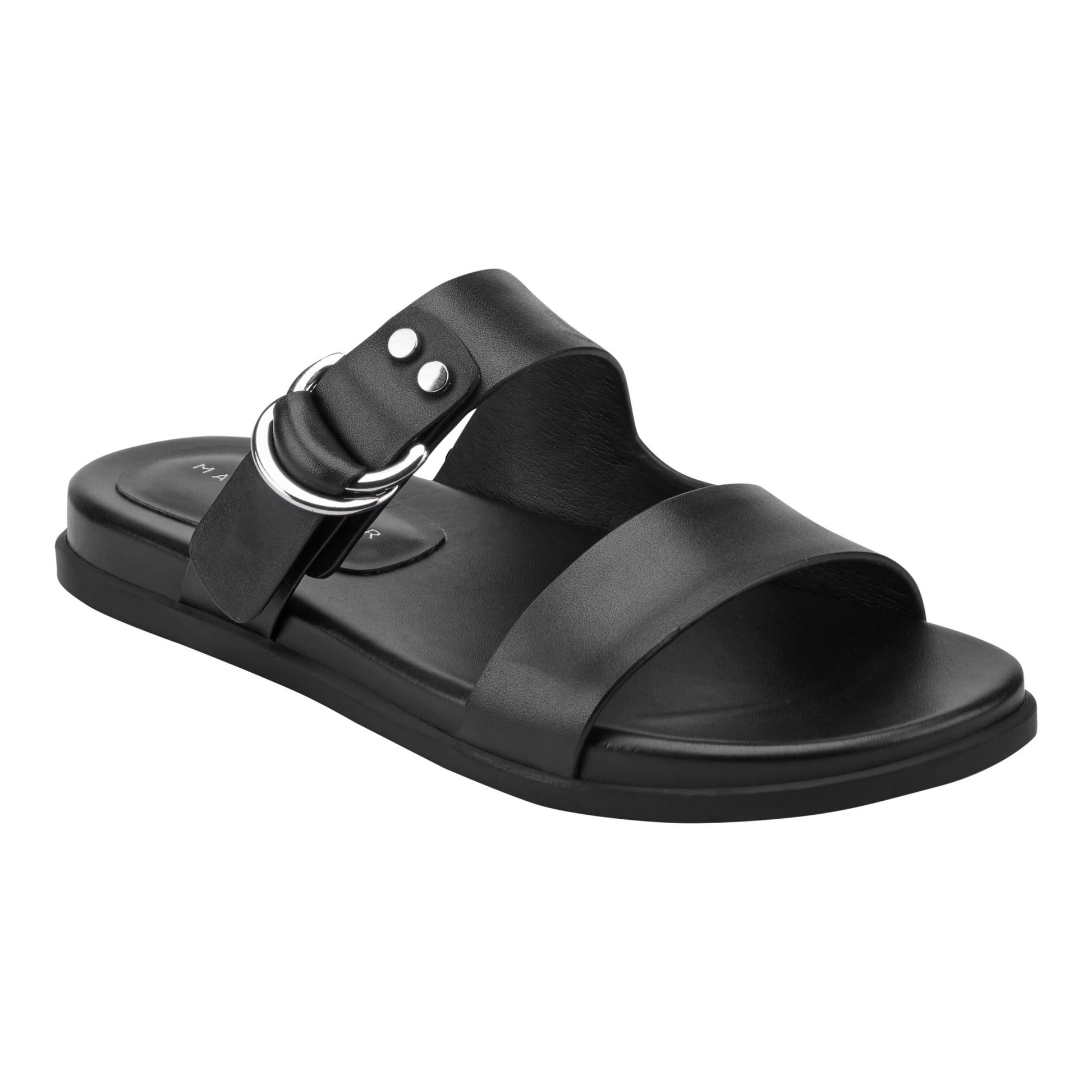 Marc Fisher Gia Flat Leather Sandal - Black Leather
