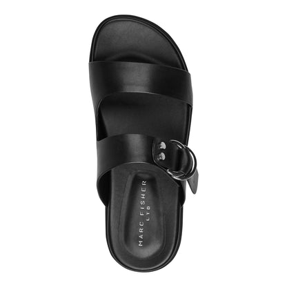 Marc Fisher Gia Flat Leather Sandal - Black Leather