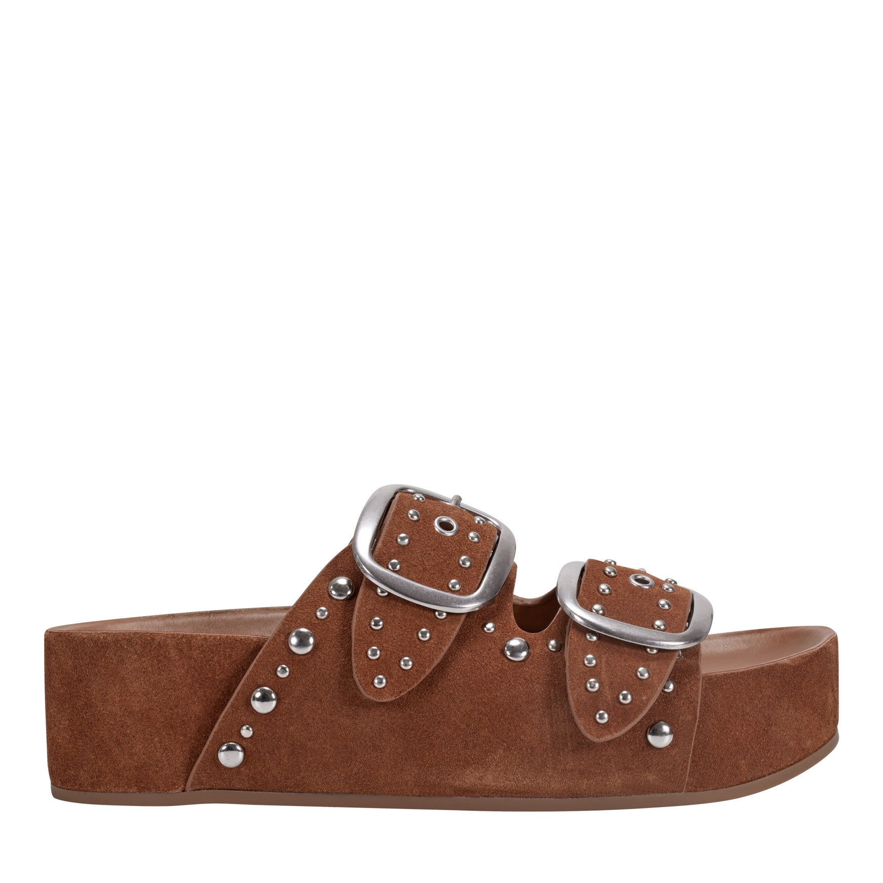 Marc Fisher Sayge Studded Suede Footbed Sandal - Brown Suede