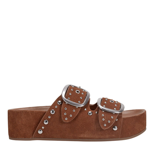 Marc Fisher Sayge Studded Suede Footbed Sandal - Brown Suede