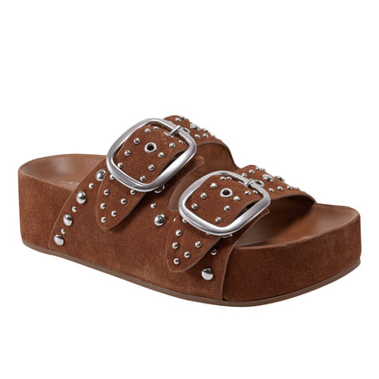 Marc Fisher Sayge Studded Suede Footbed Sandal - Brown Suede