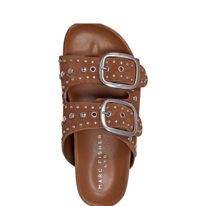 Marc Fisher Sayge Studded Suede Footbed Sandal - Brown Suede