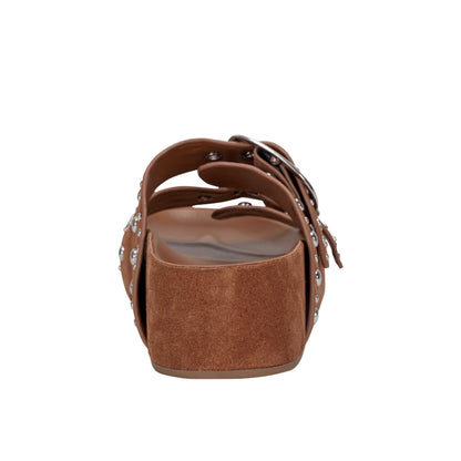 Marc Fisher Sayge Studded Suede Footbed Sandal - Brown Suede