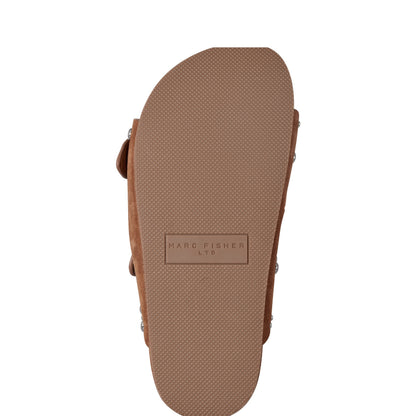 Marc Fisher Sayge Studded Suede Footbed Sandal - Brown Suede