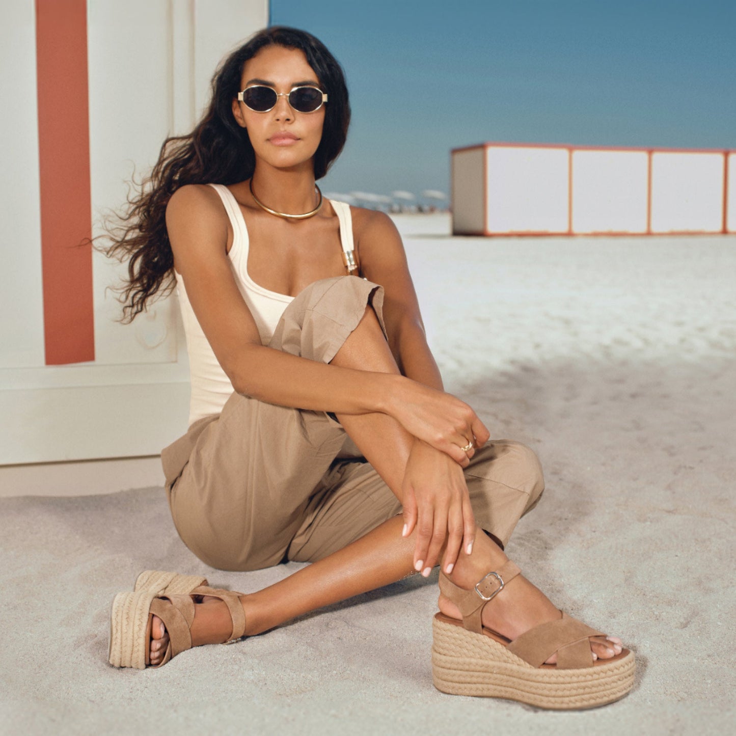 Marc Fisher Pasion Espadrille Wedge Sandal - Chic Cream Leather