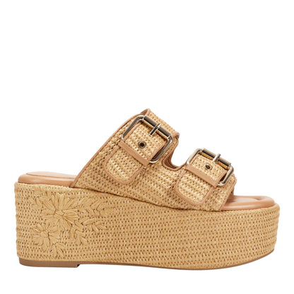 Marc Fisher Poppy Platform Slide Sandal - Natural Raffia