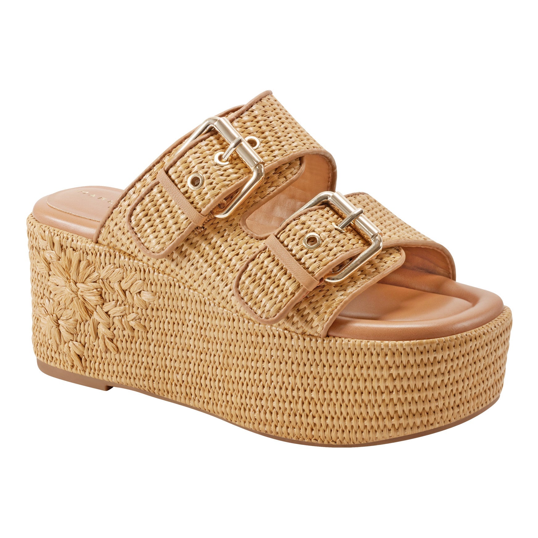 Marc Fisher Poppy Platform Slide Sandal - Natural Raffia