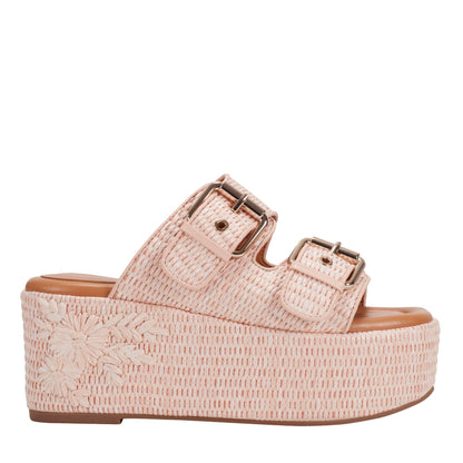 Marc Fisher Poppy Platform Slide Sandal - Light Pink Raffia